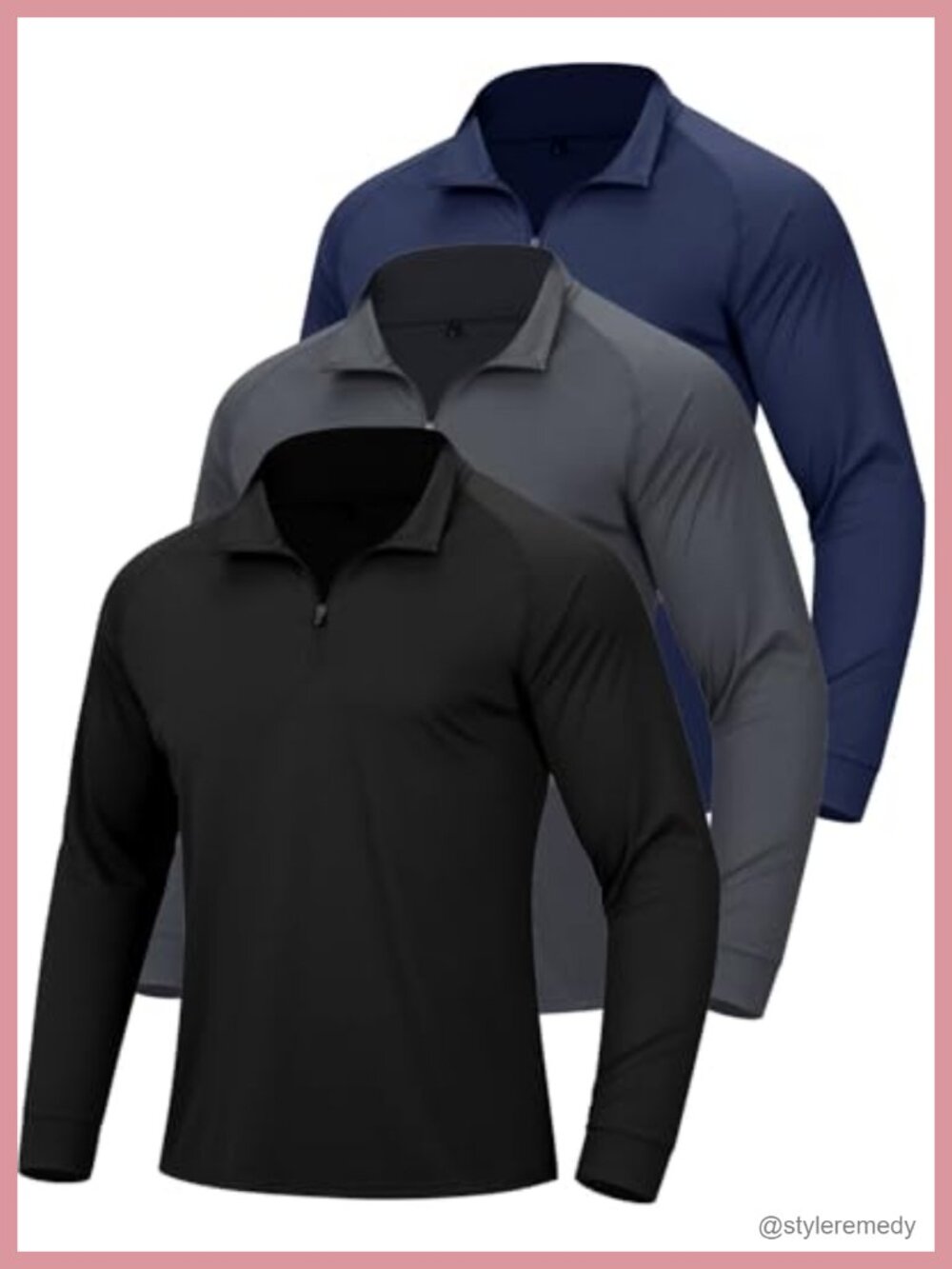 Men's Quarter Zip Pullover Athletic Shirt 3 Pack Quick Dry Stretch 1/4 Zip